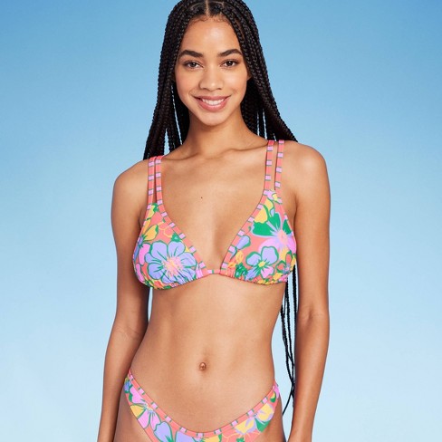 Women's Reversible Triangle Bikini Top - Wild Fable™ Green Floral  Print/purple Gingham Print S : Target