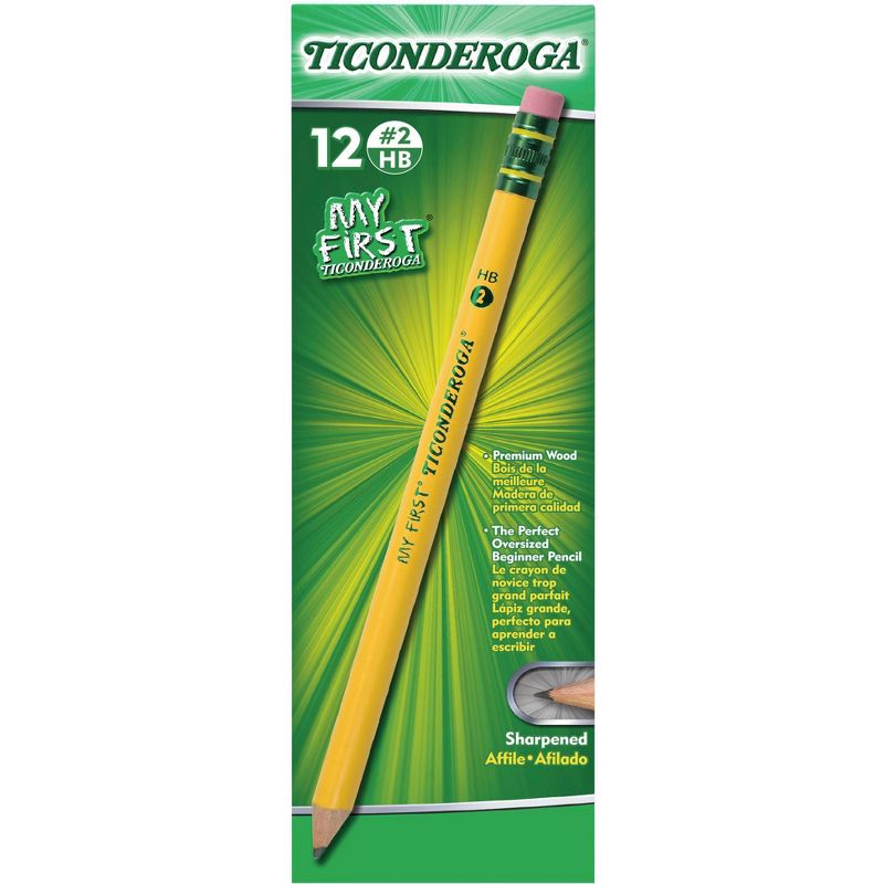 Ticonderoga My First Pencils with Latex-Free Erasers, No 2 Tips, Yellow, Pack of 12, 4 of 7