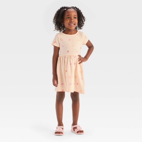 Toddler Girls' Butterfly Short Sleeve Dress - Cat & Jack™ Peach Orange ...