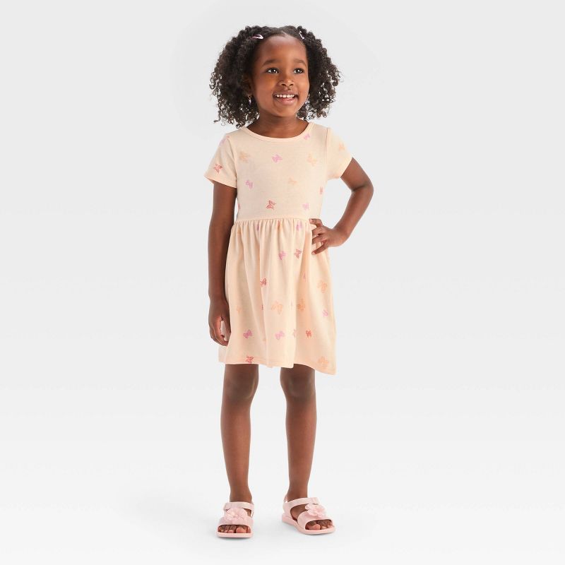 Toddler Girls' Butterfly Short Sleeve Dress - Cat & Jack™ Peach Orange, 1 of 5