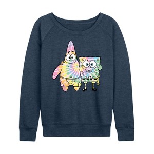 Women's - SpongeBob SquarePants - SpongeBob and Patrick Tie Dye Lightweight French Terry Wide Neck Long Sleeve Shirt - 1 of 4