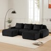 114" U-Shaped Modular Sofa Flannelette 3-Seater Ottoman Buckle No Assembly Black - 2 of 4