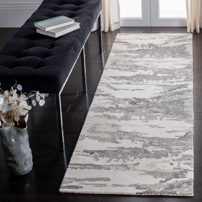 Charcoal/Ivory Abstract Handmade Tufted Wool Runner Rug