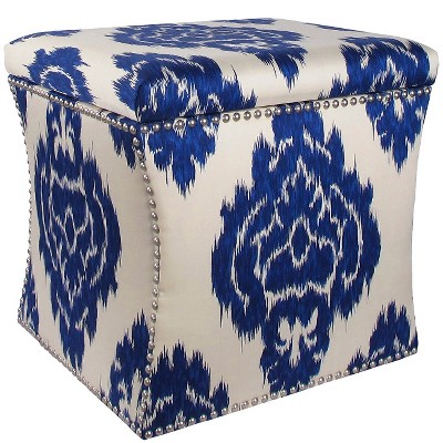 Clarissa Nail Button Storage Ottoman in Patterns Diamond Blue - Skyline Furniture