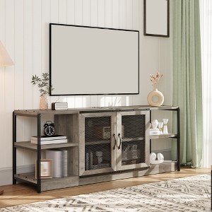 Modern TV Stand for TVs Up to 75", Entertainment Center with Mesh Doors & 4 Open Shelves, Wooden Media TV Console Table, 63 Inch Grey - 1 of 4