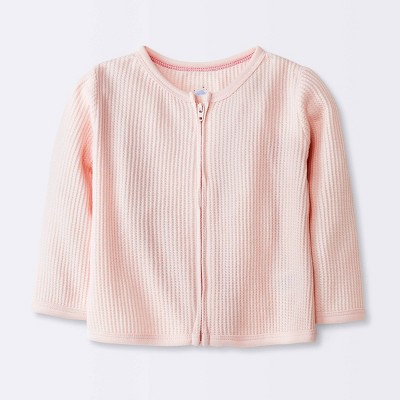 Image of Baby Girls' Basic Waffle Zip-Up Layering Sweatshirt - Cloud Island™ Pink 6-9M