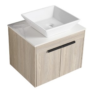 ChicFurnit Bathroom Vanities 24 Inch Wall Mounted Vanity with Ceramic Basin Soft Close Door for Bathroom, Beige, 23.6"*18.9"*23.3" - 1 of 4