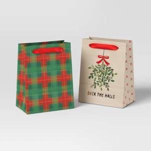 6ct Tissue and 2ct Mistletoe and Plaid Petite Christmas Gift Bag Bundle - Wondershop™ - 1 of 4