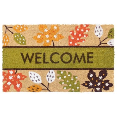 1'6" x 2'6" Tufted Autumn Leaves Coir Doormat Red - Raj