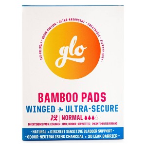glo Here We Flo Bamboo Ultra Secure Pads for Sensitive Bladder with Wings for Leak Protection and Comfort - 12ct - 1 of 4
