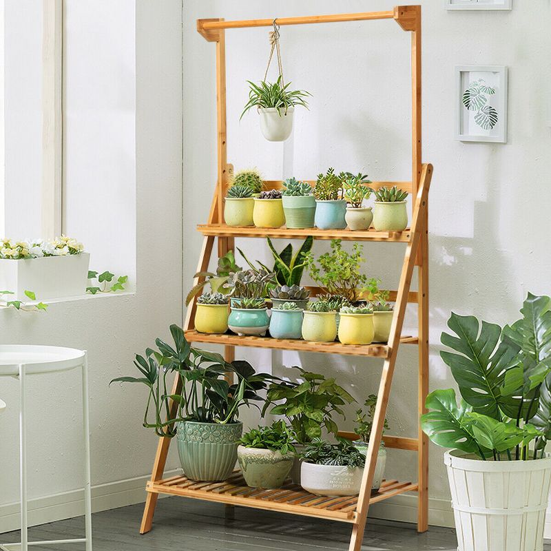 Costway 3 Tier Bamboo Hanging Folding Plant Shelf Stand Flower Pot Display Rack Bookcase, 2 of 11