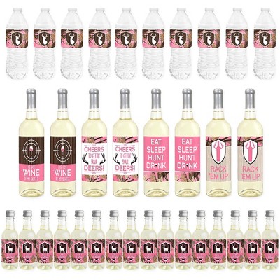 Big Dot of Happiness Pink Gone Hunting - Deer Hunting Girl Camo Baby Shower or Birthday Party Decorations - Beverage Bar Kit - 34 Pieces