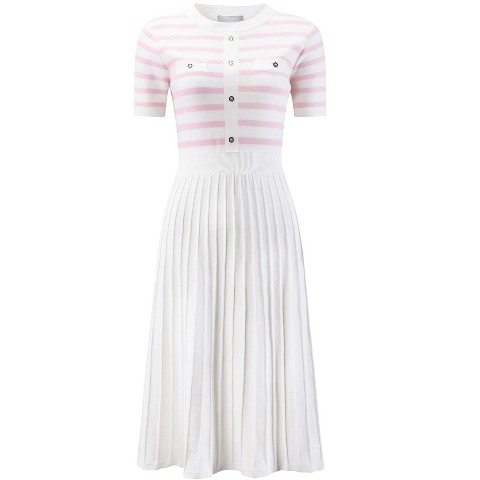 Женские платья INSPIRE CHIC Women's Striped Summer Short Sleeve Knit Flare Sweater Dress Light Pink Large