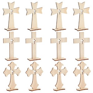 Bright Creations 12 Pack Wooden Crosses for Crafts, Unfinished Wood Crosses for Centerpieces, Decor (3 Sizes) - 1 of 4