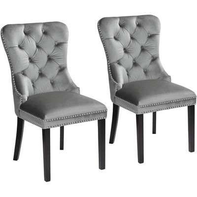 55 Downing Street Annabelle Tufted Gray Velvet Dining Chairs Set of 2