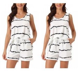 INSPIRE CHIC Women's 4 Pcs Striped Crew-Neck Sleeveless Tank & Shorts Pajama Sleepwear Set - 1 of 4