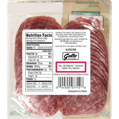 Gallo All Natural Italian Dry Uncured Salame - 6oz