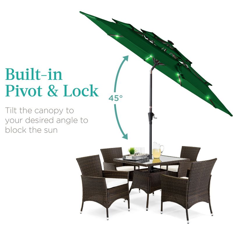 Best Choice Products 10ft 3-Tier Solar Patio Umbrella w/ 24 LED Lights, Tilt Adjustment, Easy Crank, 4 of 8