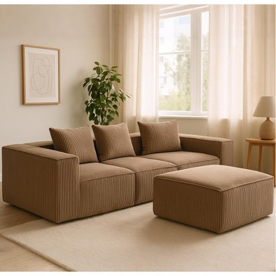 GDFStudio Aly Modular 111.41" Corduroy Fabric and Compressed Foam Sectional Sofa