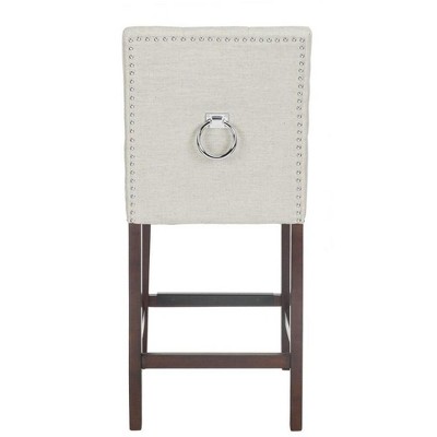 Light Grey Tufted Linen Counter Stools with Chrome Nail Head Trim