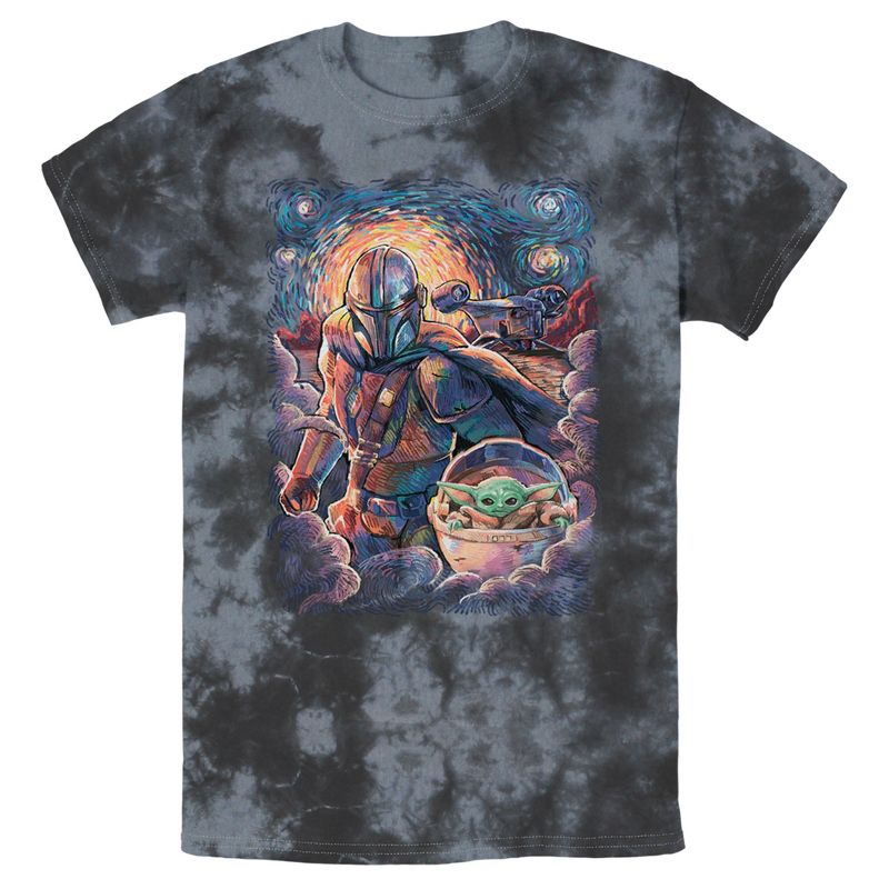 Men's Star Wars The Mandalorian Starry Night Best Friend Portrait T-Shirt, 1 of 4
