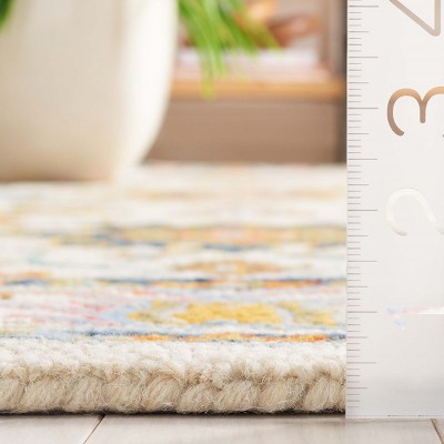 Ivory and Blue Handmade Tufted Wool Square Rug 6' x 6'