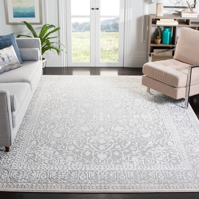 Light Grey and Cream Floral Synthetic 8' x 10' Area Rug