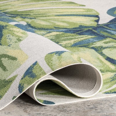 Tropical Breeze 6' Square Blue & Green Floral Synthetic Outdoor Rug