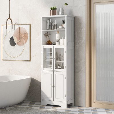 TIRAMISUBEST White Tall Storage Cabinet with Shelves and Doors for Bathroom, Kitchen and Living Room, MDF Board