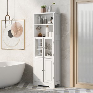 Akoasm MDF Tall Bathroom Storage Cabinet With Doors & Adjustable Shelves-White - 1 of 4