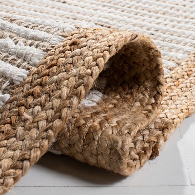 Handmade Ivory and Natural Wool Cotton Runner Rug