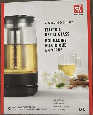 ZWILLING Enfinigy Glass Kettle 1.7L, Tea Kettle, 6 Preset Temps for the  Perfect Cup, Tea Timer, Silver