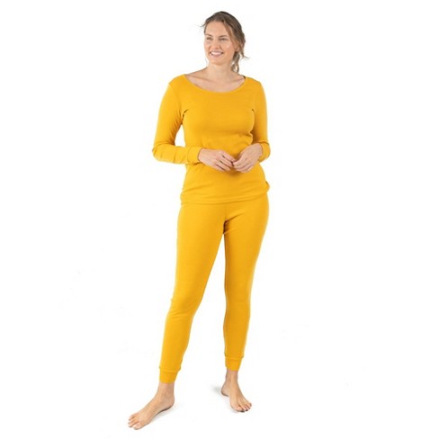 Leveret Womens Two Piece Cotton Pajamas Solid Mustard XL