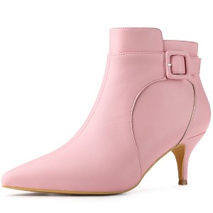 Allegra K Women's Pointy Toe Side Zip Buckle Decor Ankle Boots - 1 of 4