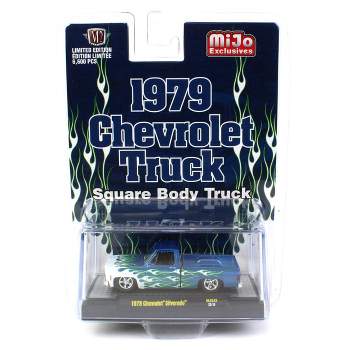 M2 Machines 1/64 1979 Chevrolet Silverado Pickup Blue with Flames, M2 Machine MIJO Exclusive, 31500-MJS42