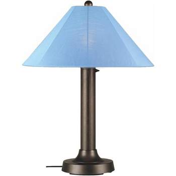 Patio Living Concepts Catalina Table Lamp 39647 with 3 bronze body and sky blue Sunbrella shade fabric