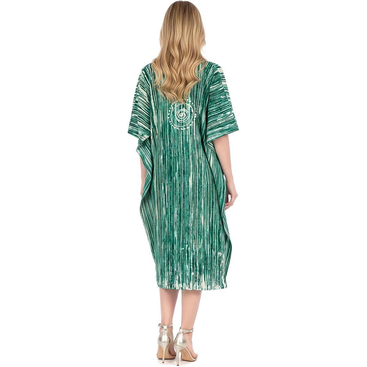LA LEELA Summer Cotton Women Vacation Cover Up Dress Holiday Resortwear Cruise Pregnancy Wear Comfortable Lounge Style 2X-3X Green Leaf - thumbnail 2