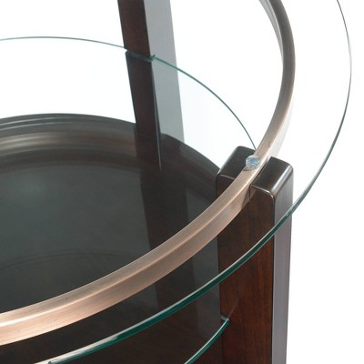 Contemporary Espresso Round End Table with Glass Top