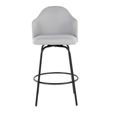 Set of 2 Light Grey Fabric and Black Metal Swivel Counter Stools