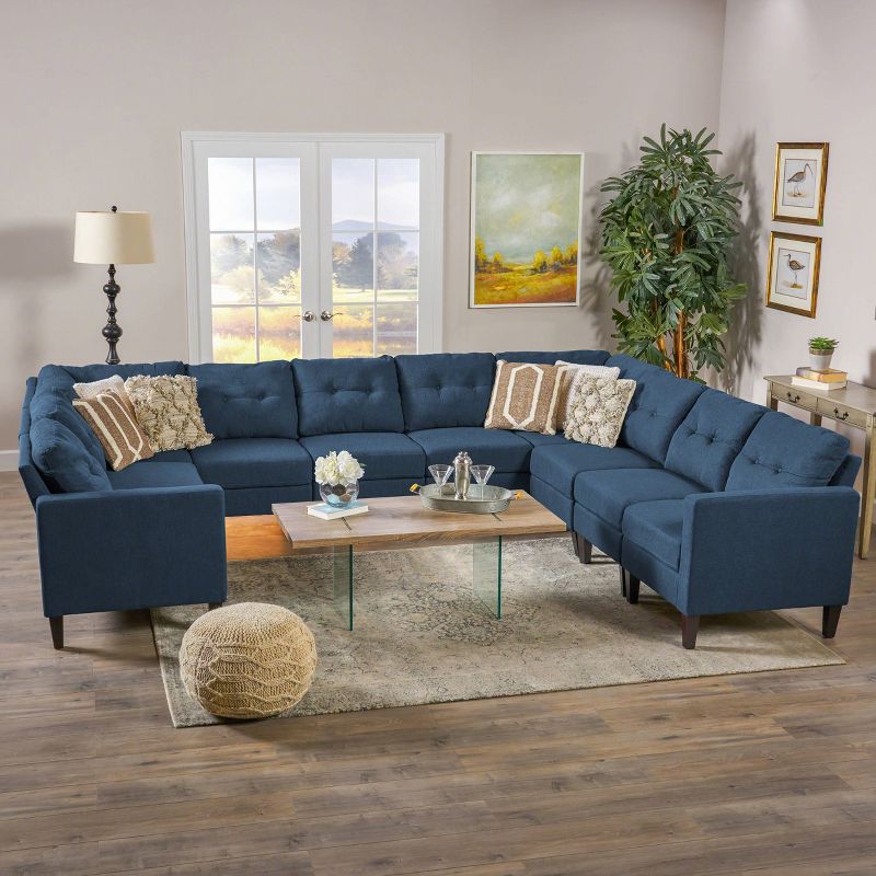 10pc Emmie Mid Century Modern U-Shaped Sectional Sofa Navy Blue - Christopher Knight Home, 3 of 7