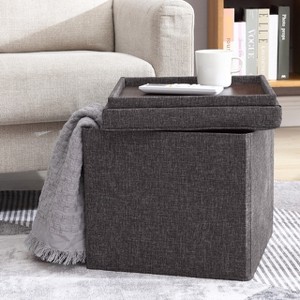 Ornavo Home Collapsible 15" Inch Square Storage Ottoman with Reversible Tray Lid - 1 of 4