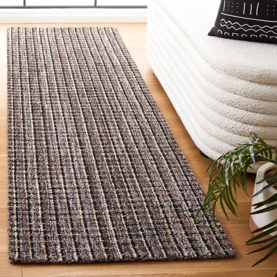 8' x 10' Black and Beige Handmade Wool Tufted Rug