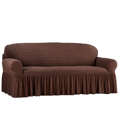 Collections Etc Textured Squares Ruffled Slipcover Sofa Chocolate : Target