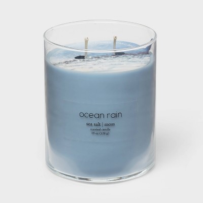 19oz Glass Jar 2-Wick Ocean Rain Candle Light Blue - Room Essentials™