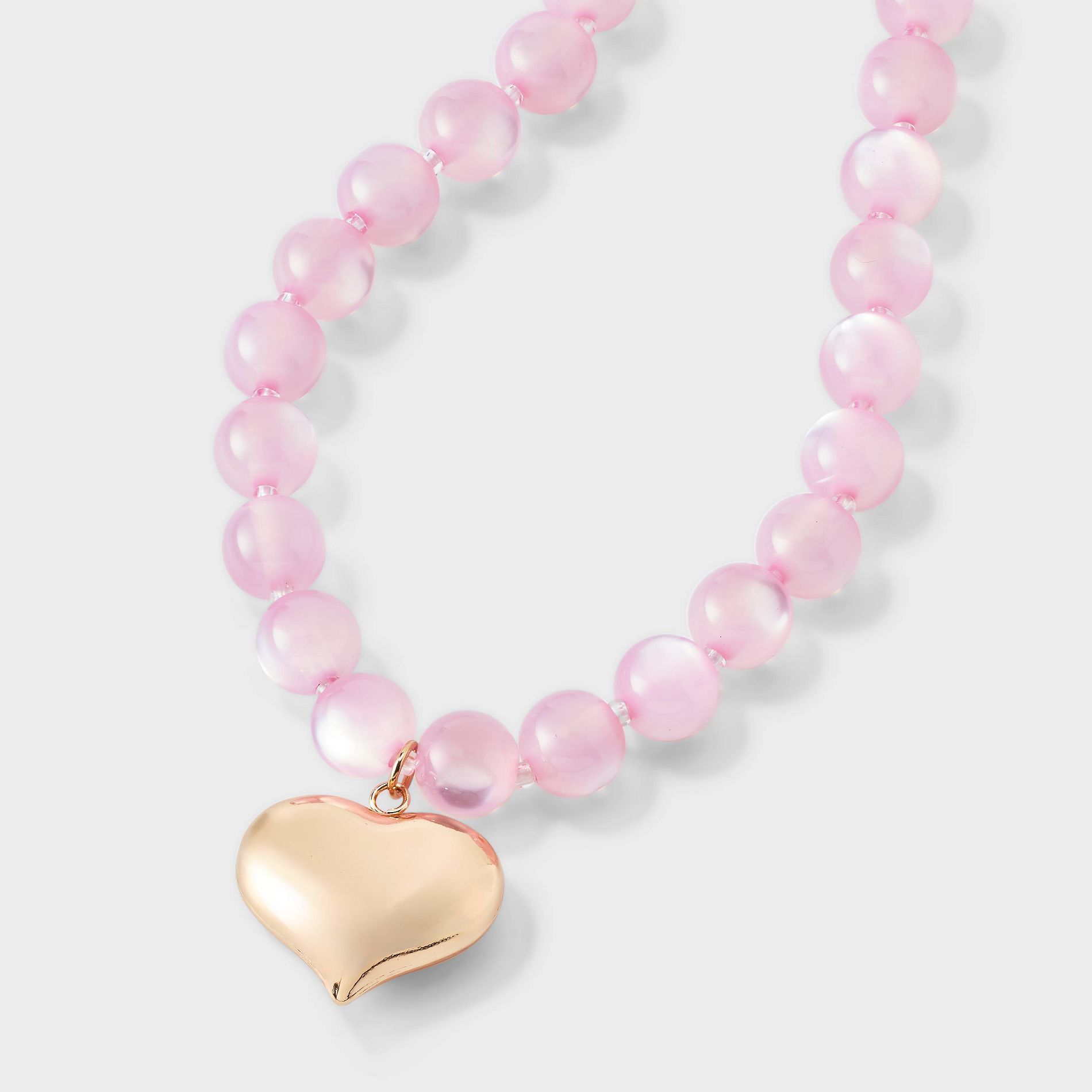 Acrylic Cat Eye Shimmer Bead & Heart Pendant Necklace - Wild Fable™ Pink/Gold