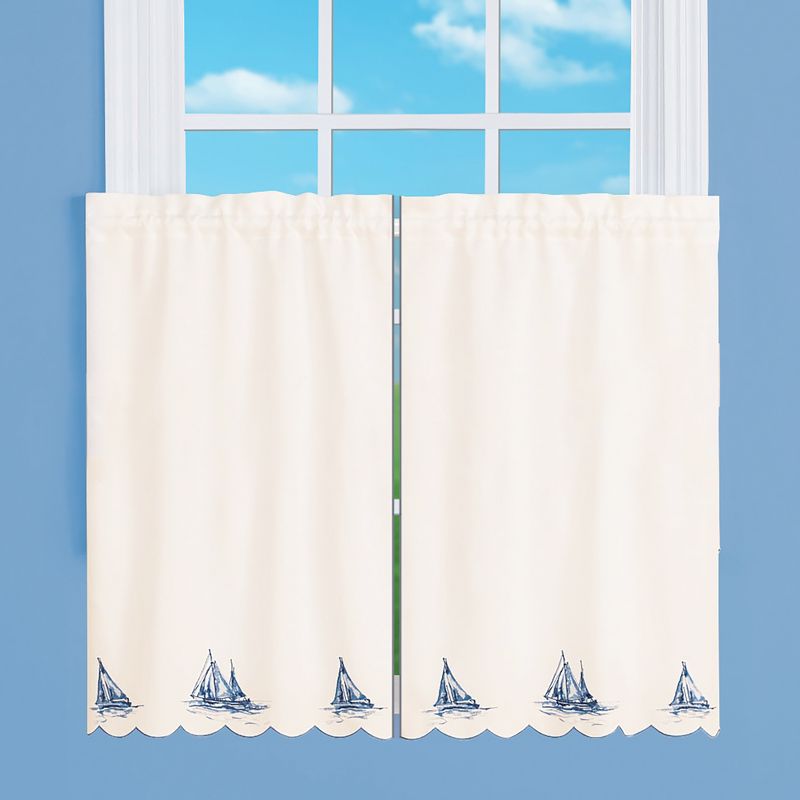 Collections Etc Sailboat Embroidered Curtains, 2 of 4