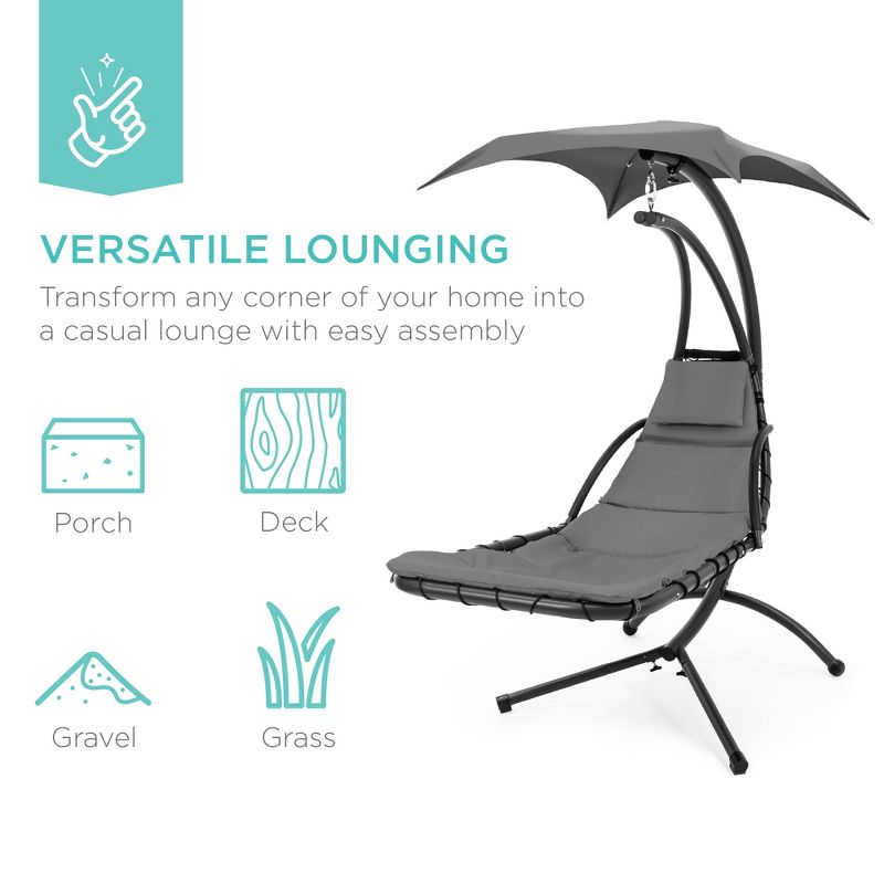 Best Choice Products Hanging Curved Chaise Lounge Chair Swing for Backyard, Patio w/ Pillow, Shade, Stand, 6 of 13