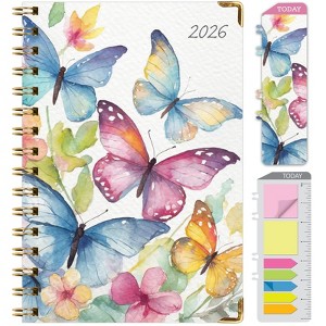 HARDCOVER 2026 Planner, 5.5"x8": 14 Months (Nov 2025-Dec 2026), Daily/Weekly/Monthly,  Bookmark, Pocket Folder w Sticky Notes (Watercolor Butterflies) - 1 of 4