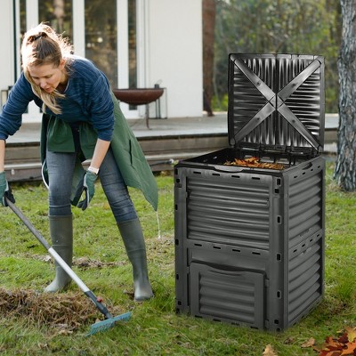 Black 80-Gallon Outdoor Compost Bin with Lid and Exit Door