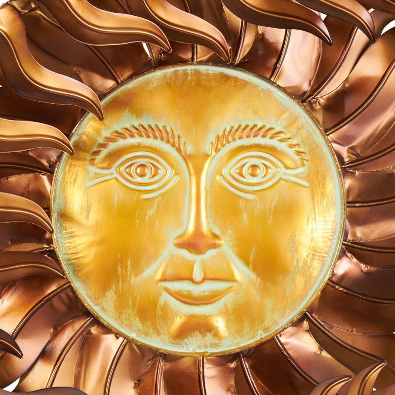 Olivia &#38; May 24&#34;x30&#34; Metal Sun Wall Decor with Gold Sun Face and Folded Wavy Rays Copper, 4 of 9